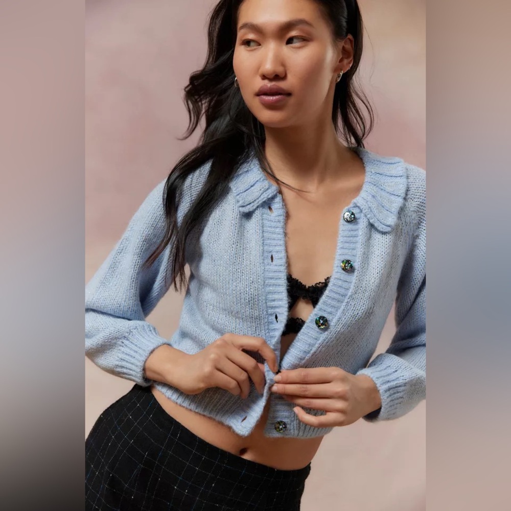 New UO Kimchi Blue Maribell Sparkly Cardigan Sweater- Blue
